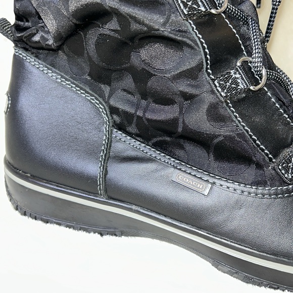 COACH SHAINE SIGNATURE WOMENS BOOTS WINTER RAIN SNOW BLACK LACE UP FLEECE LINED - Picture 3 of 10